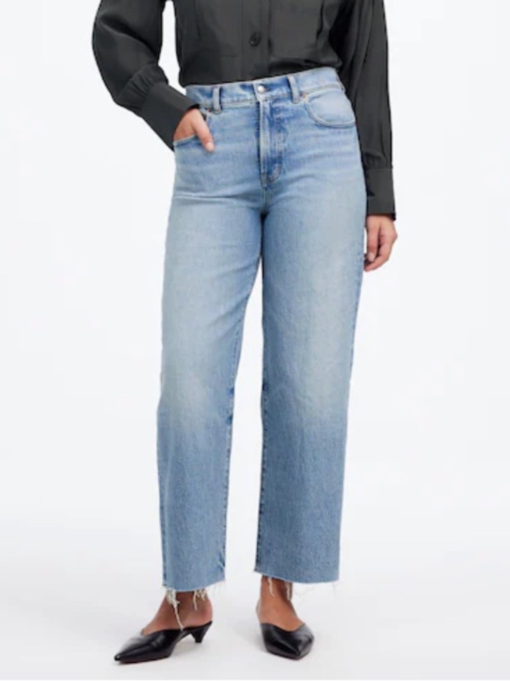 Madewell Pefect Vintage Wide Leg  Crop High-Rise  Raw Hem Jean Light Blue